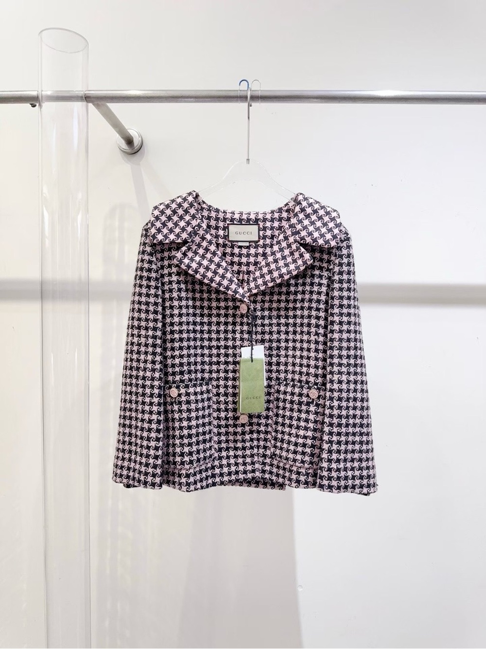 Gucci Pink & Black Houndstooth Wool-Blend Blazer